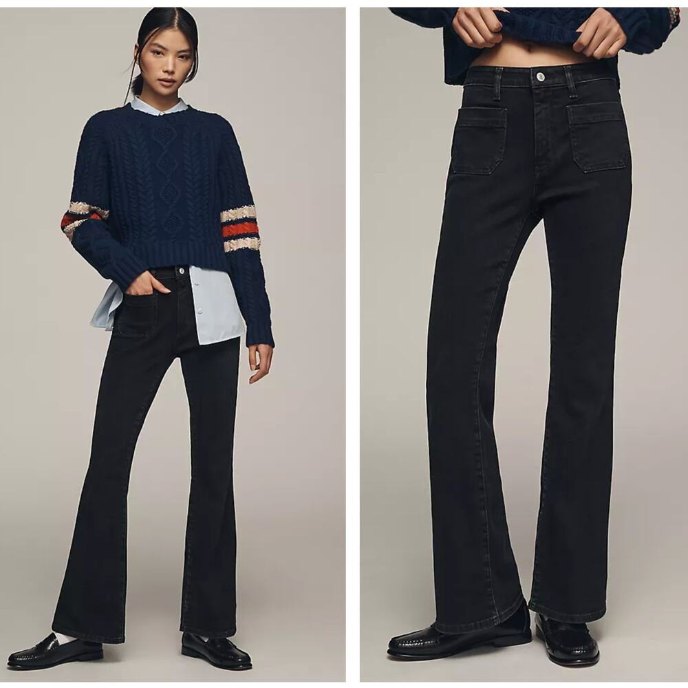 ANTHROPOLOGIE x PILCRO Icon Flare Jeans Mid-Rise Edition Black Sz 32 {3X10}